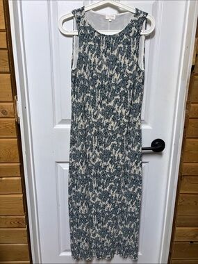 Gentle fawn Sleeveless Printed fully lined Maxi Dress in Teal and Cream